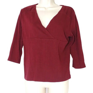 Cato V-Neck Stretch Knit Top Shirt Women Size M Burgundy Red Cotton Blend
